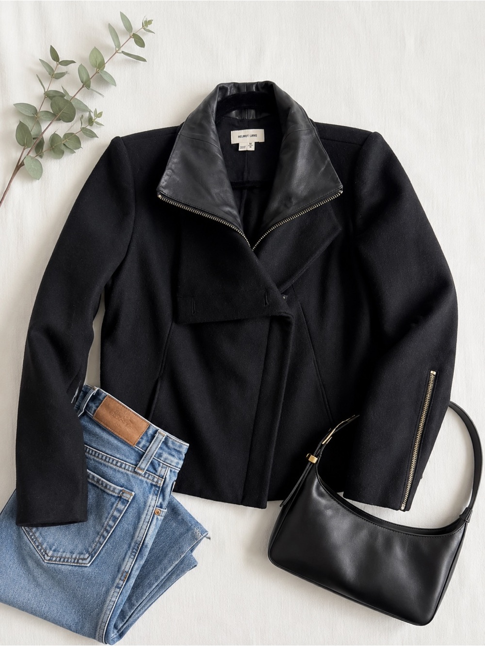 Helmut Lang Radar Double-Zip Jacket Wool Lamb Leather Black Size M